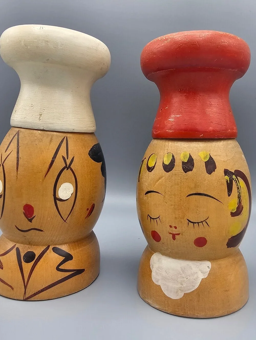 Vintage Wooden Chef and Baker Salt and Pepper Shakers